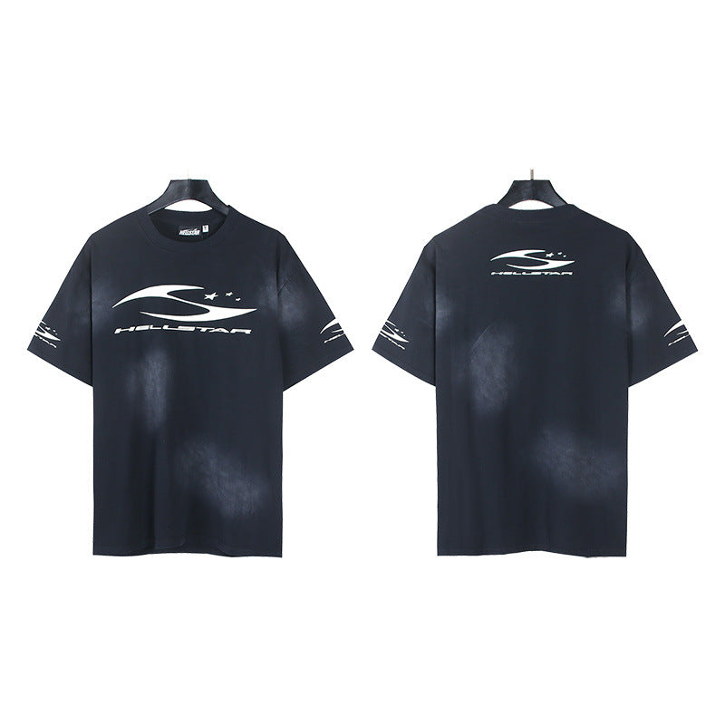 Trendy American Retro H Hell Star Series Printed T Shirt