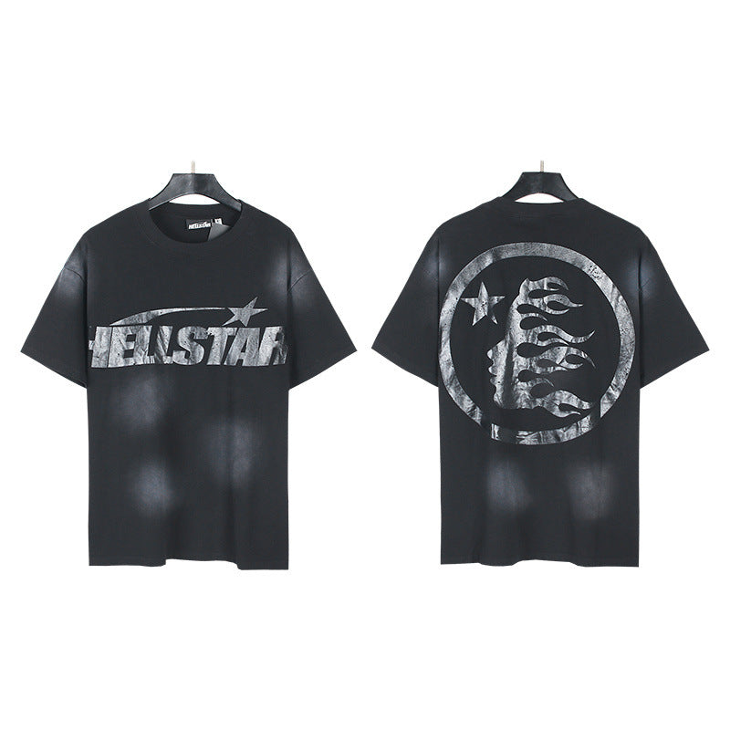 Trendy American Retro H Hell Star Series Printed T Shirt