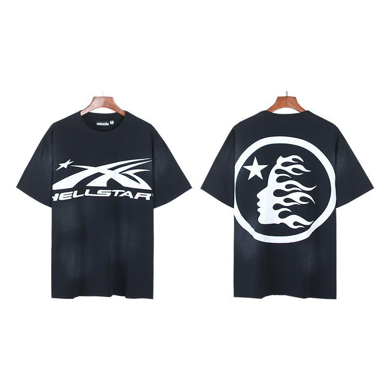 Trendy American Retro H Hell Star Series Printed T Shirt