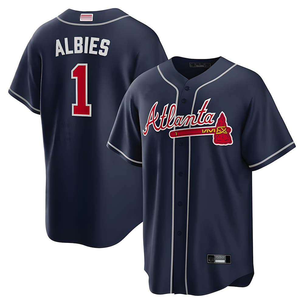 Leonaf A.Braves #1 Ozzie Albies Player Navy Alternate Stitched Jerseys