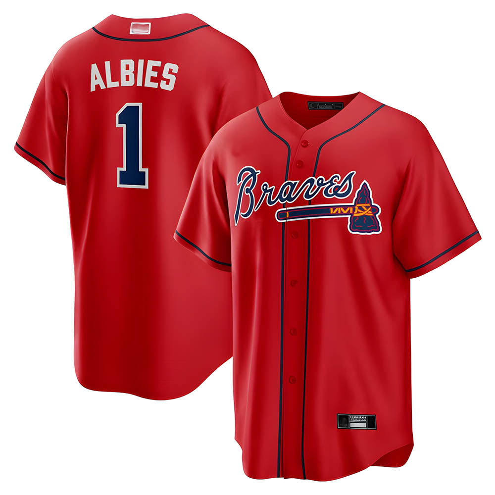 Leonaf A.Braves #1 Ozzie Albies Player Red Alternate Stitched Jerseys