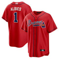 Leonaf A.Braves #1 Ozzie Albies Player Red Alternate Stitched Jerseys