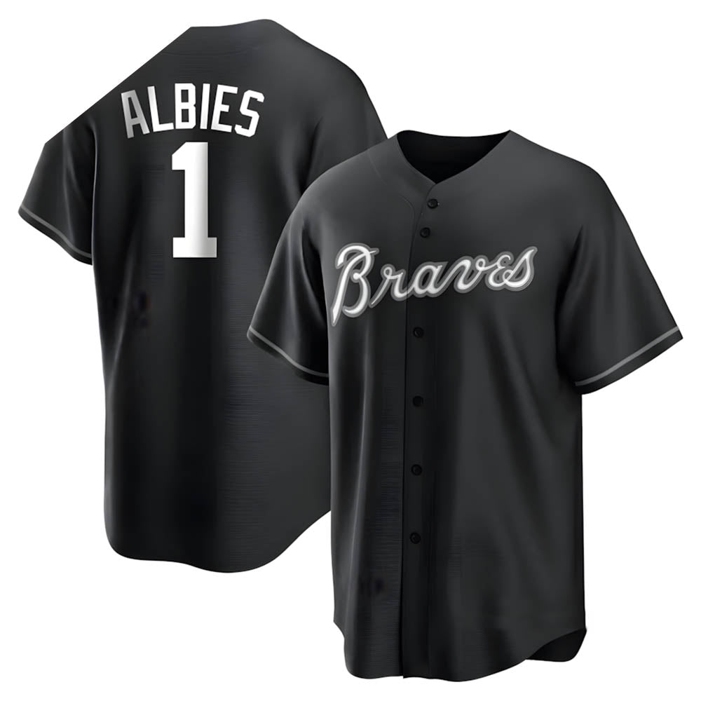 Leonaf A.Braves #1 Ozzie Albies Player Black&White Replica Stitched Jerseys