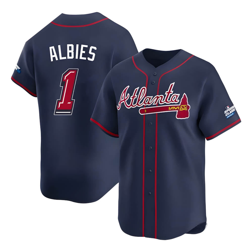 Leonaf A.Braves #1 Ozzie Albies Player Navy Limited 2025 Speedway Classic Alternate Stitched Jerseys