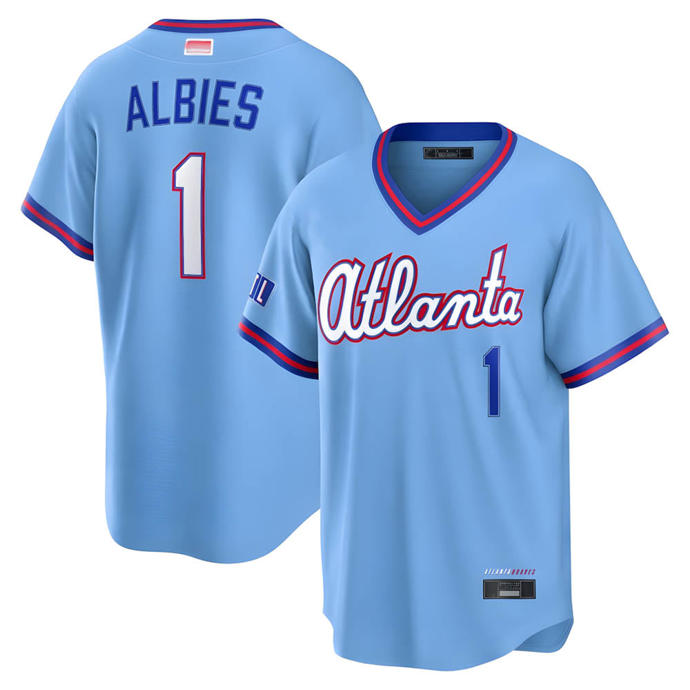 Leonaf A.Braves #1 Ozzie Albies Player Powder Blue 2026 City Connect T shirt Stitched Jerseys