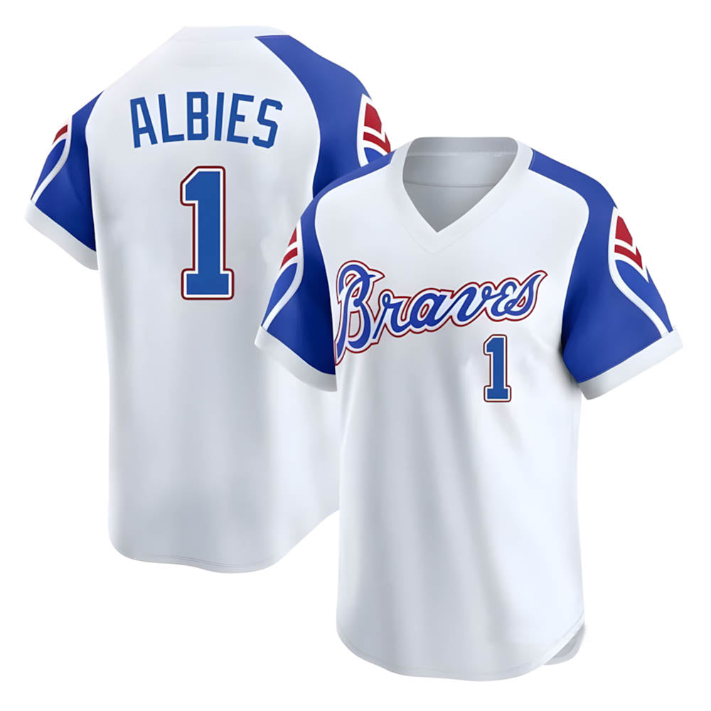 Leonaf A.Braves #1 Ozzie Albies Player White Limited Throwback Cooperstown Collection Stitched Jerseys