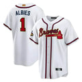 Leonaf A.Braves #1 Ozzie Albies Player White World Series Gold Program Stitched Jerseys