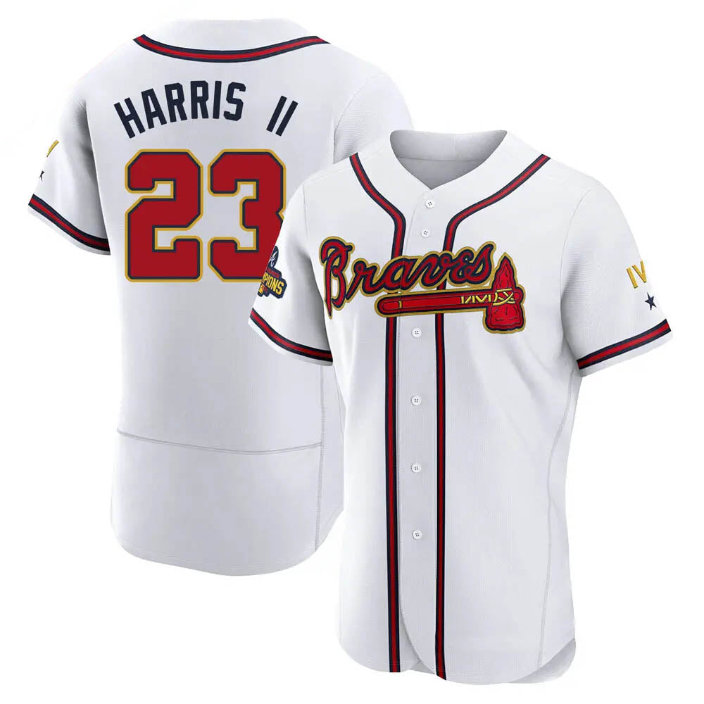 Leonaf A.Braves #23 Michael Harris II player White&Gold Authentic Program Stitched Jerseys