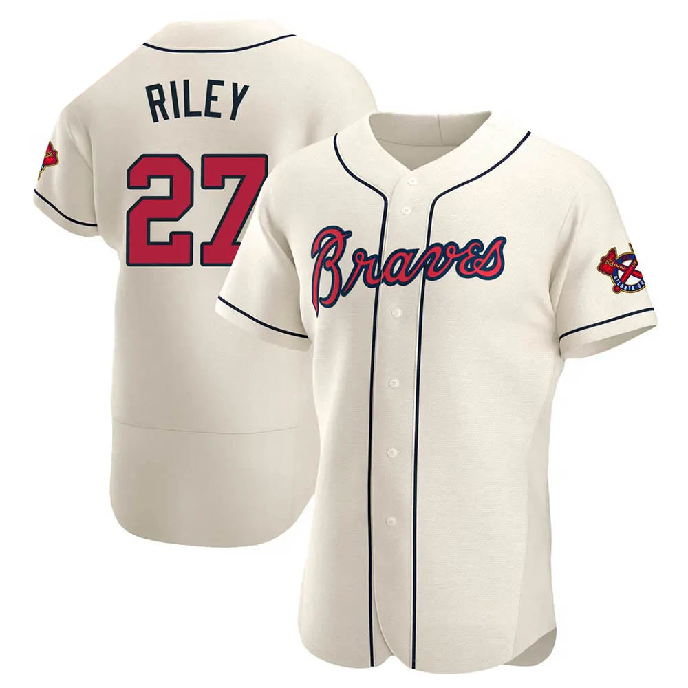 Leonaf A.Braves #27 Austin Riley Player Cream Authentic Alternate Stitched Jerseys