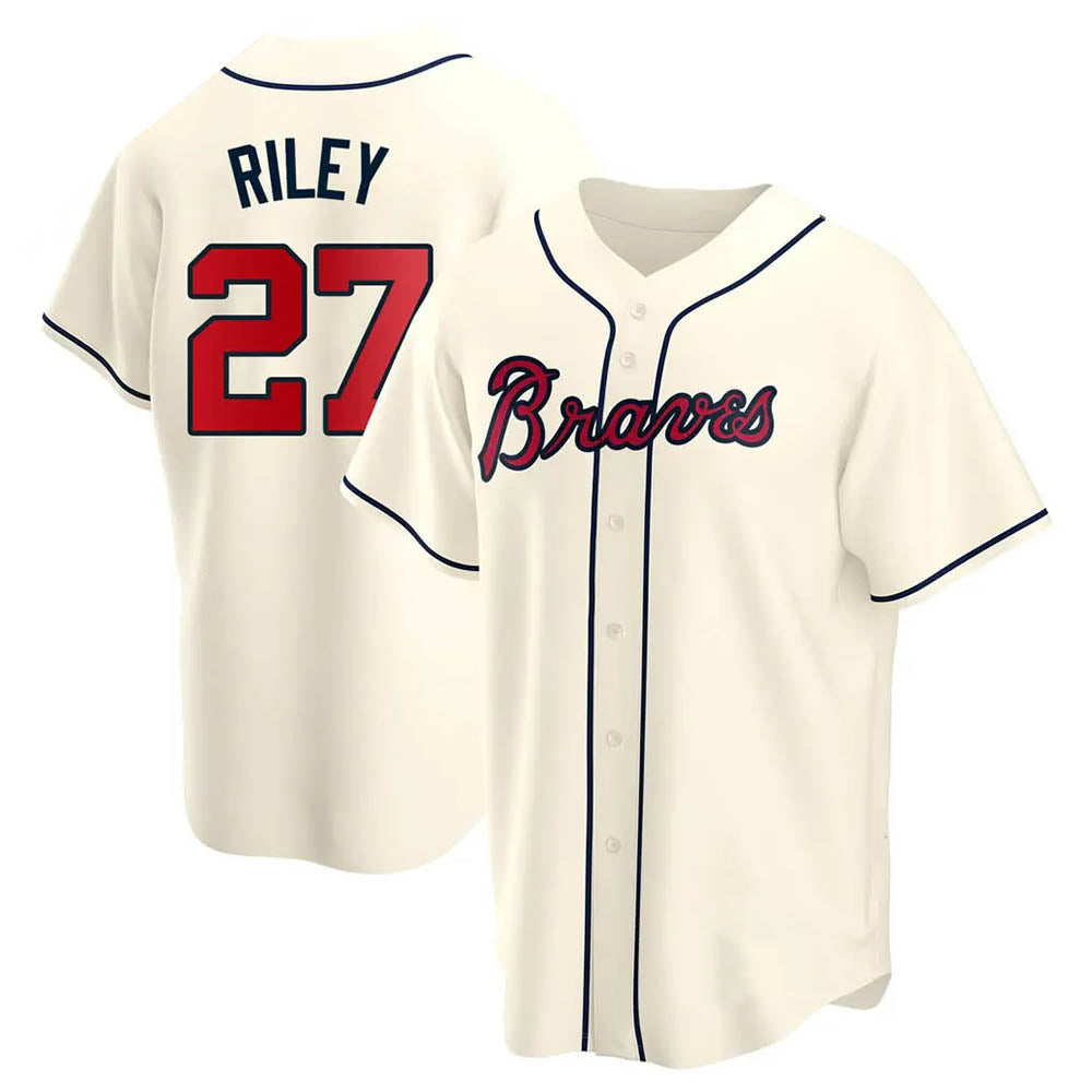 Leonaf A.Braves #27 Austin Riley Player Cream Replica Alternate Stitched Jerseys