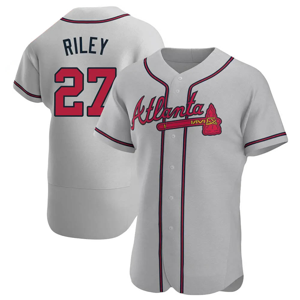 Leonaf A.Braves #27 Austin Riley Player Gray Authentic Road Stitched Jerseys
