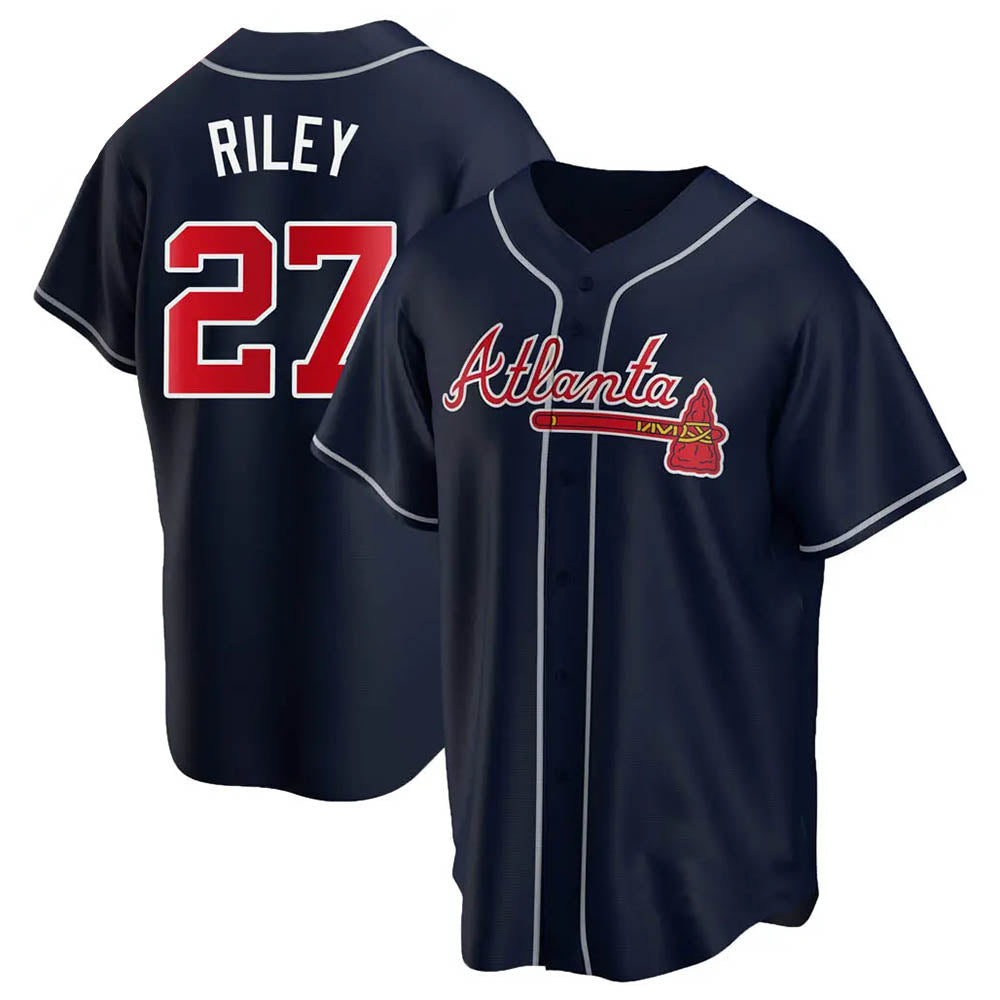 Leonaf A.Braves #27 Austin Riley Player Navy Replica Alternate Stitched Jerseys