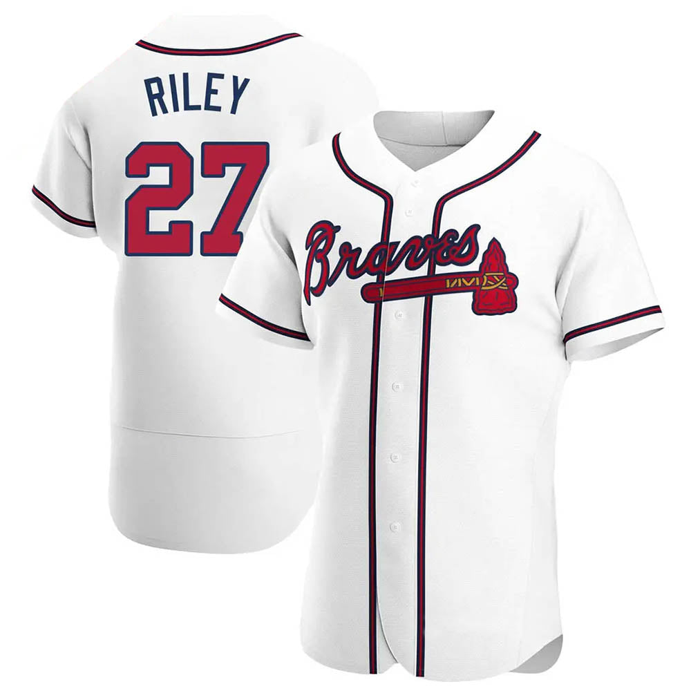 Leonaf A.Braves #27 Austin Riley Player White Authentic Home Stitched Jerseys