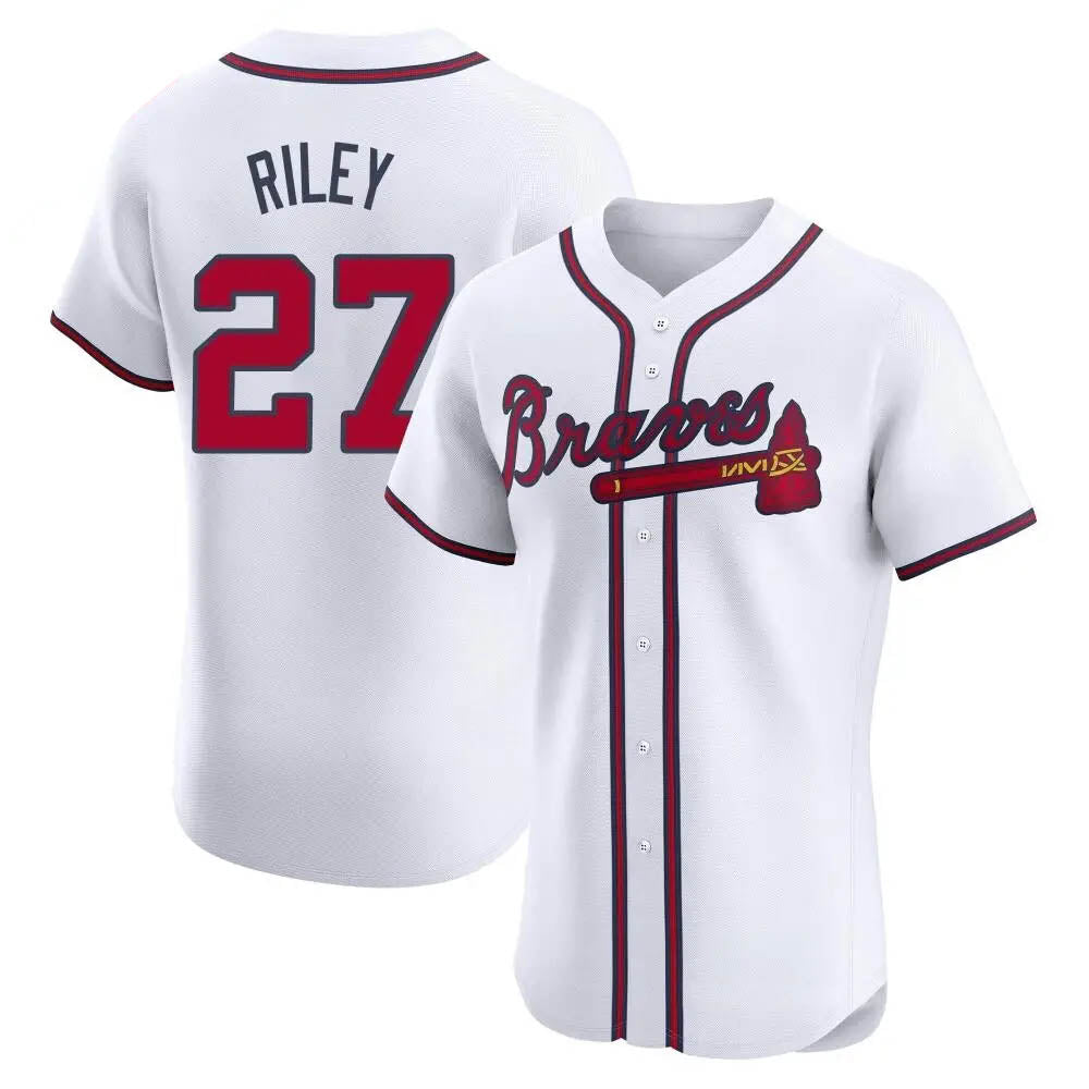 Leonaf A.Braves #27 Austin Riley Player White Elite Home Stitched Jerseys