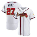 Leonaf A.Braves #27 Austin Riley Player White&Gold Authentic Program Stitched Jerseys