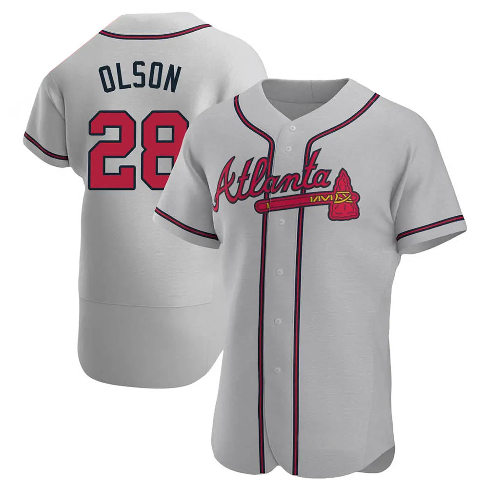 Leonaf A.Braves #28 Matt Olson Player Gray Authentic Road Stitched Jerseys