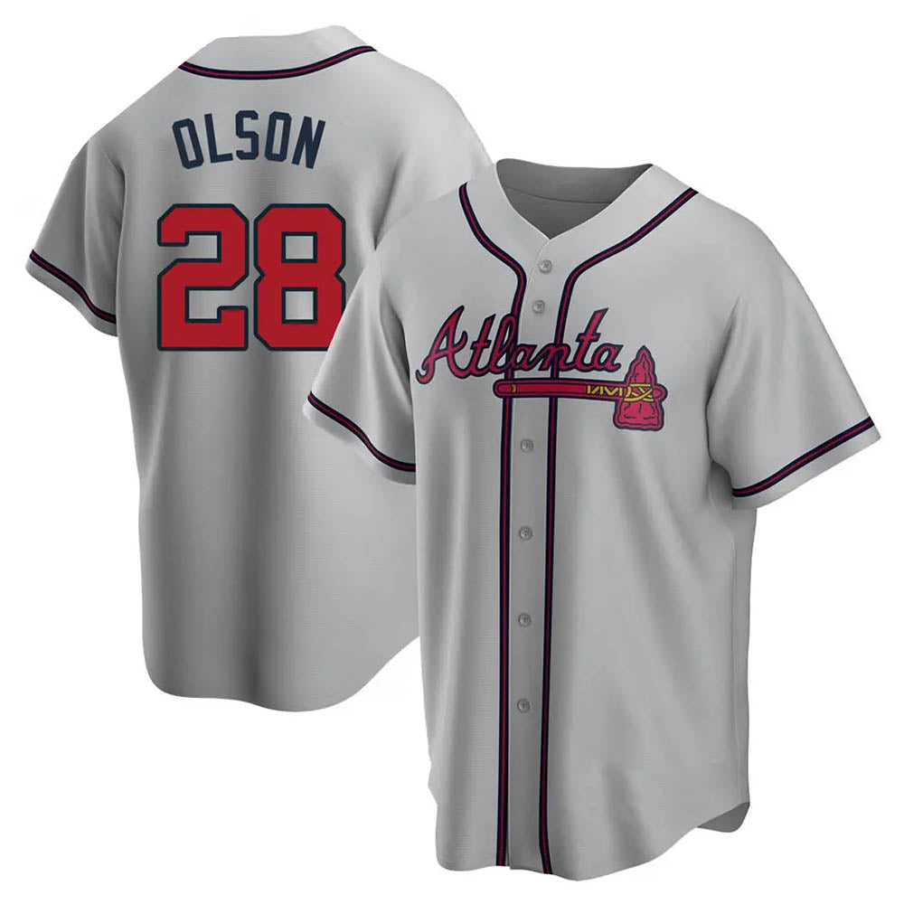 Leonaf A.Braves #28 Matt Olson Player Gray Replica Road Stitched Jerseys