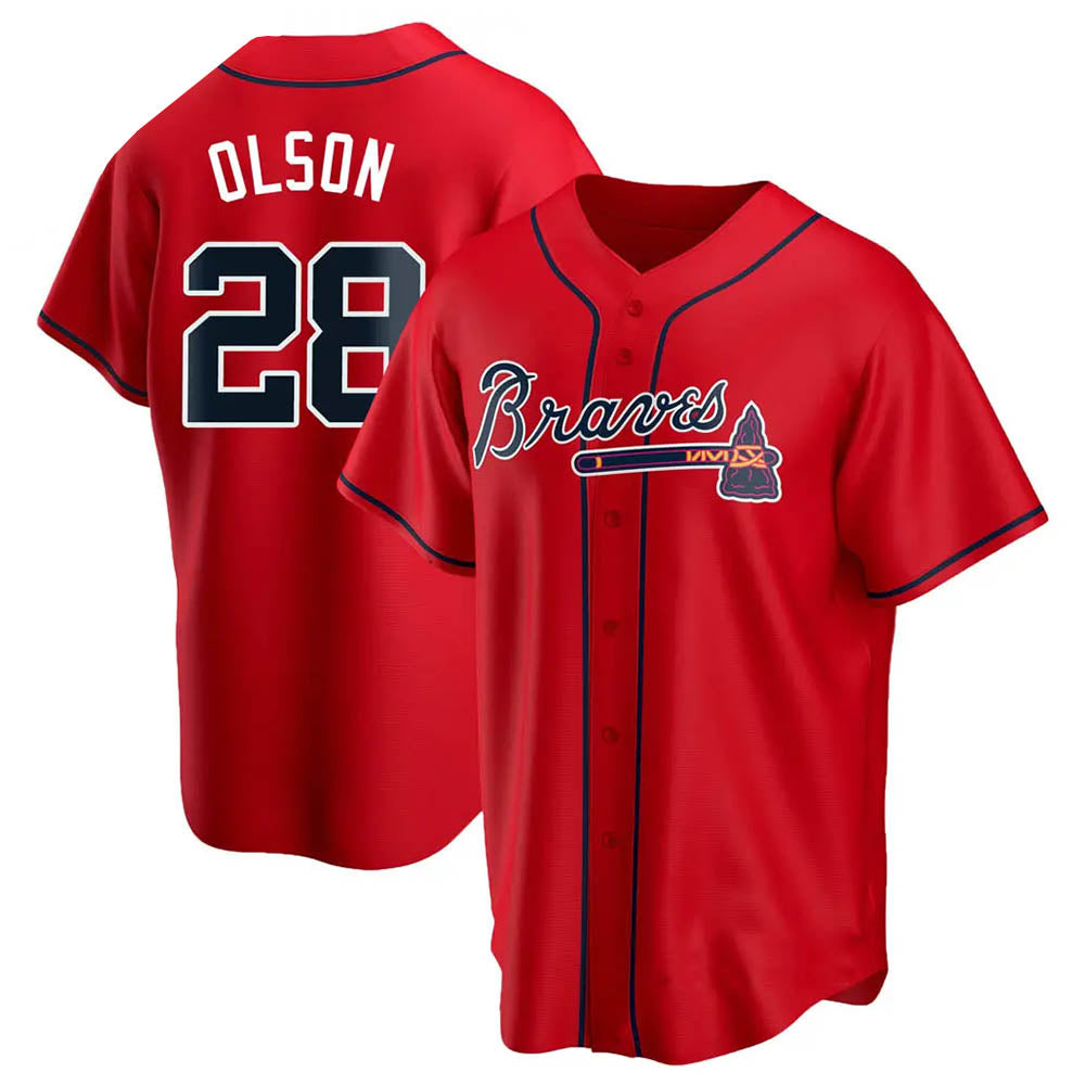 Leonaf A.Braves #28 Matt Olson Player Red Replica Alternate Stitched Jerseys