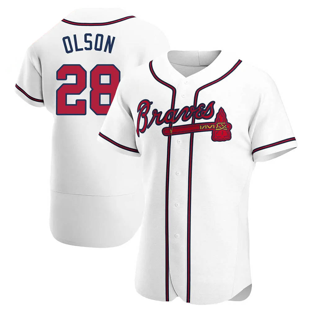 Leonaf A.Braves #28 Matt Olson Player White Authentic Home Stitched Jerseys