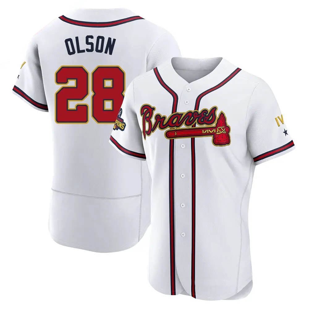 Leonaf A.Braves #28 Matt Olson Player White&Gold Authentic Program Stitched Jerseys
