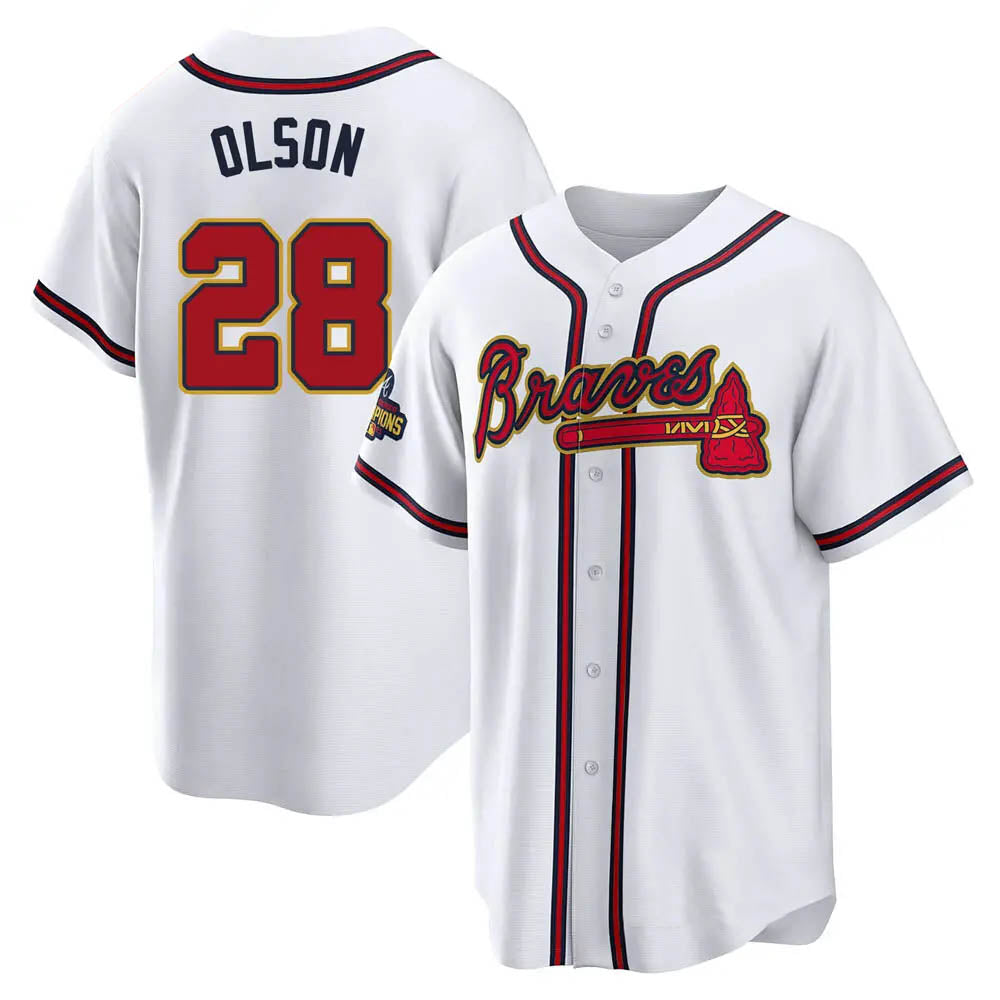 Leonaf A.Braves #28 Matt Olson Player White&Gold Replica Program Stitched Jerseys
