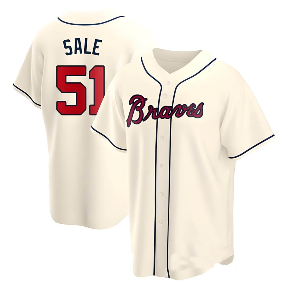 Leonaf A.Braves #51 Chris Sale Player Cream Alternate Replica Stitched Jerseys