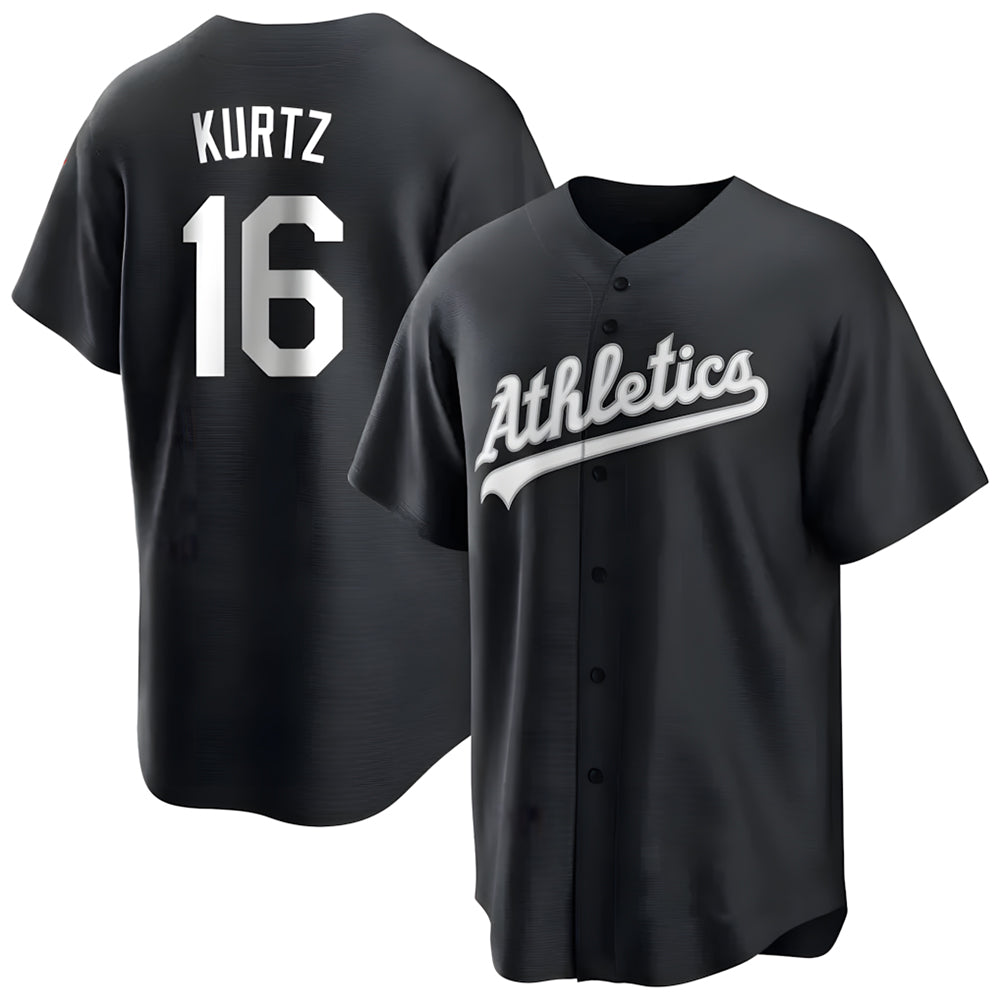 Leonaf Athletics #16 Nick Kurtz Player Black Game Stitched Jerseys