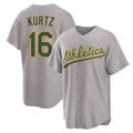 Leonaf Athletics #16 Nick Kurtz Player Gray Home Game Stitched Jerseys