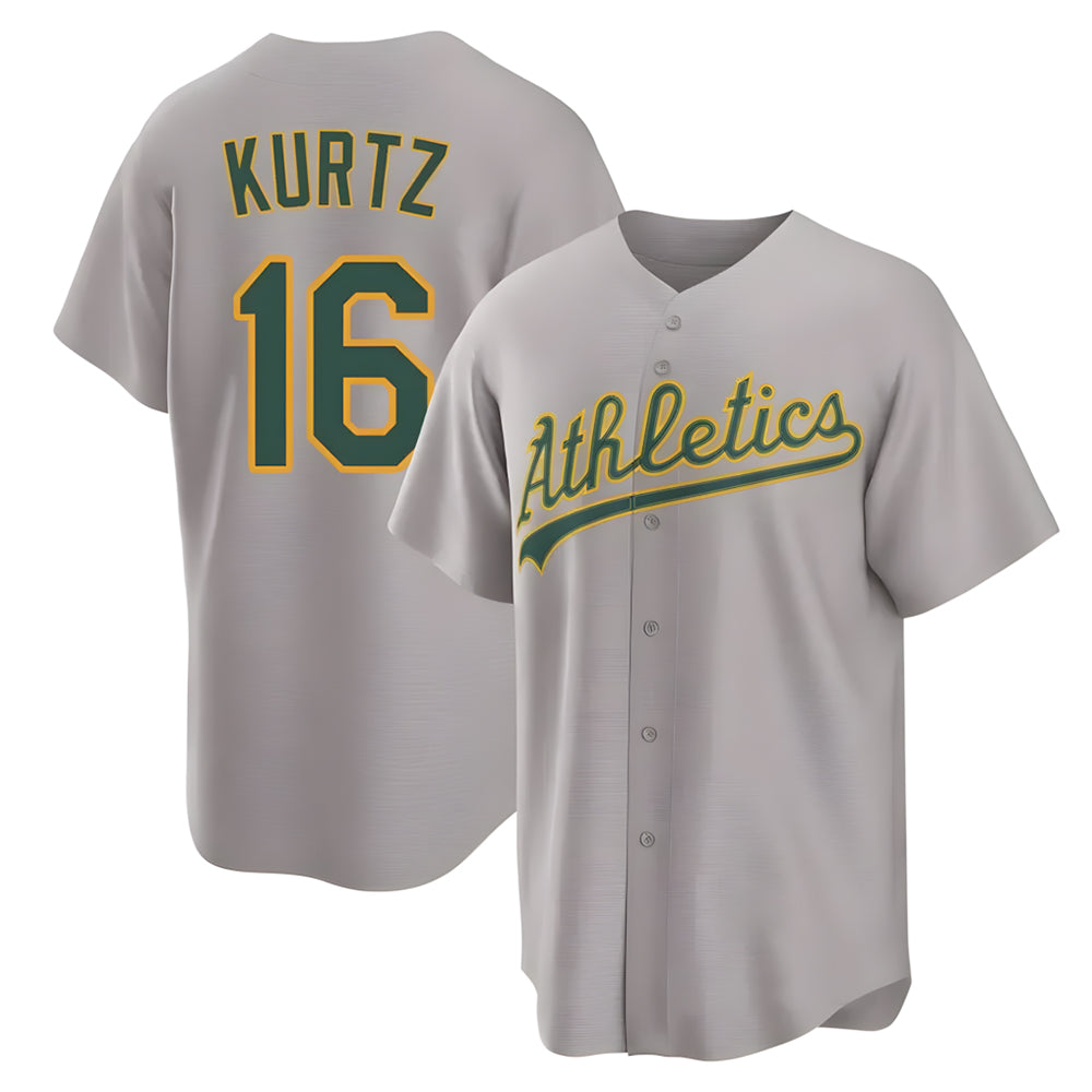 Leonaf Athletics #16 Nick Kurtz Player Gray Home Game Stitched Jerseys
