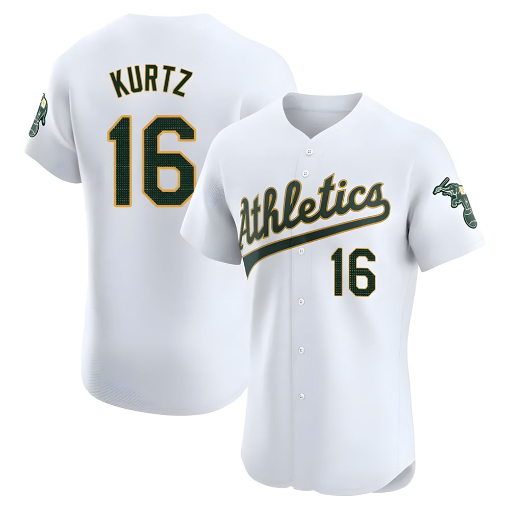 Leonaf Athletics #16 Nick Kurtz Player White Elite Road Stitched Jerseys