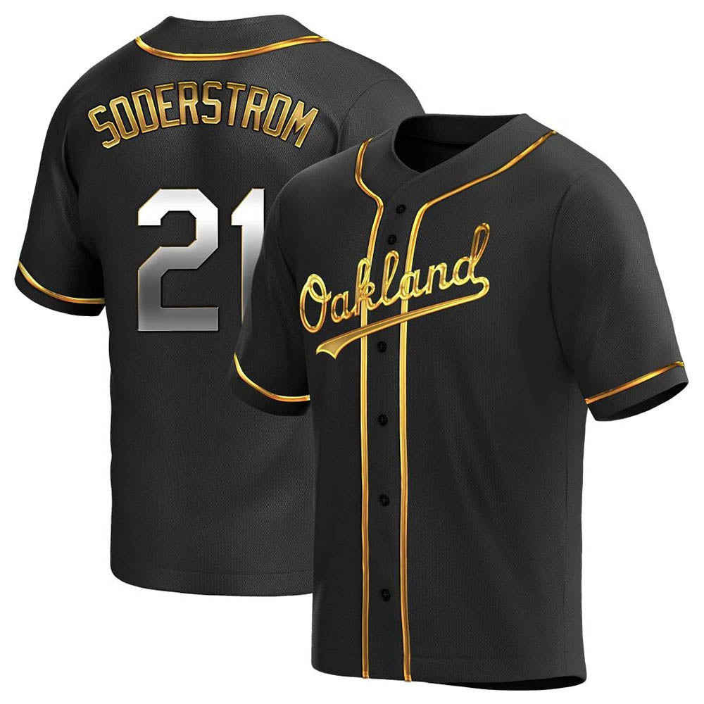 Leonaf Athletics #21 Tyler Soderstrom Player Black Golden Replica Alternate Stitched Jersey