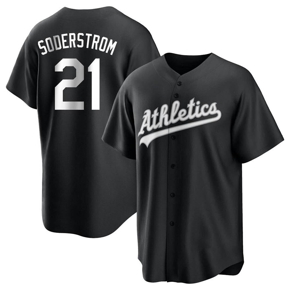 Leonaf Athletics #21 Tyler Soderstrom Player Black&White Replica Stitched Jersey