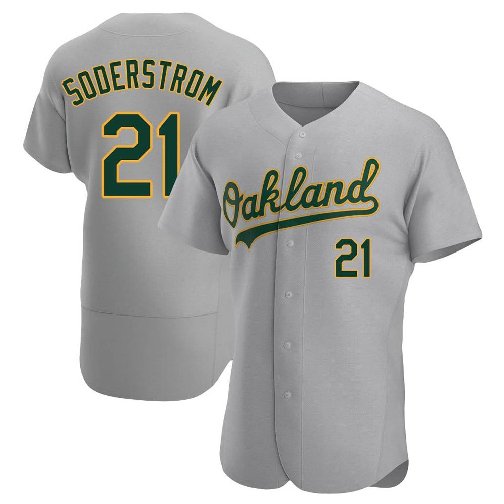Leonaf Athletics #21 Tyler Soderstrom Player Gray Authentic Road Stitched Jersey