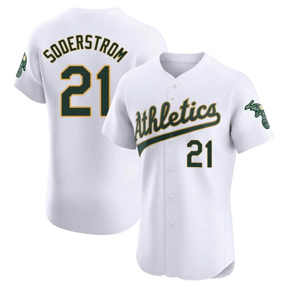 Leonaf Athletics #21 Tyler Soderstrom Player White Elite Home Stitched Jersey