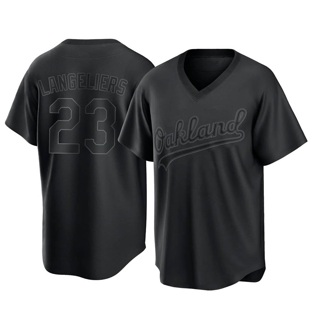 Leonaf Athletics #23 Shea Langeliers Player Black Replica Pitch Fashion T shirt Stitched Jerseys