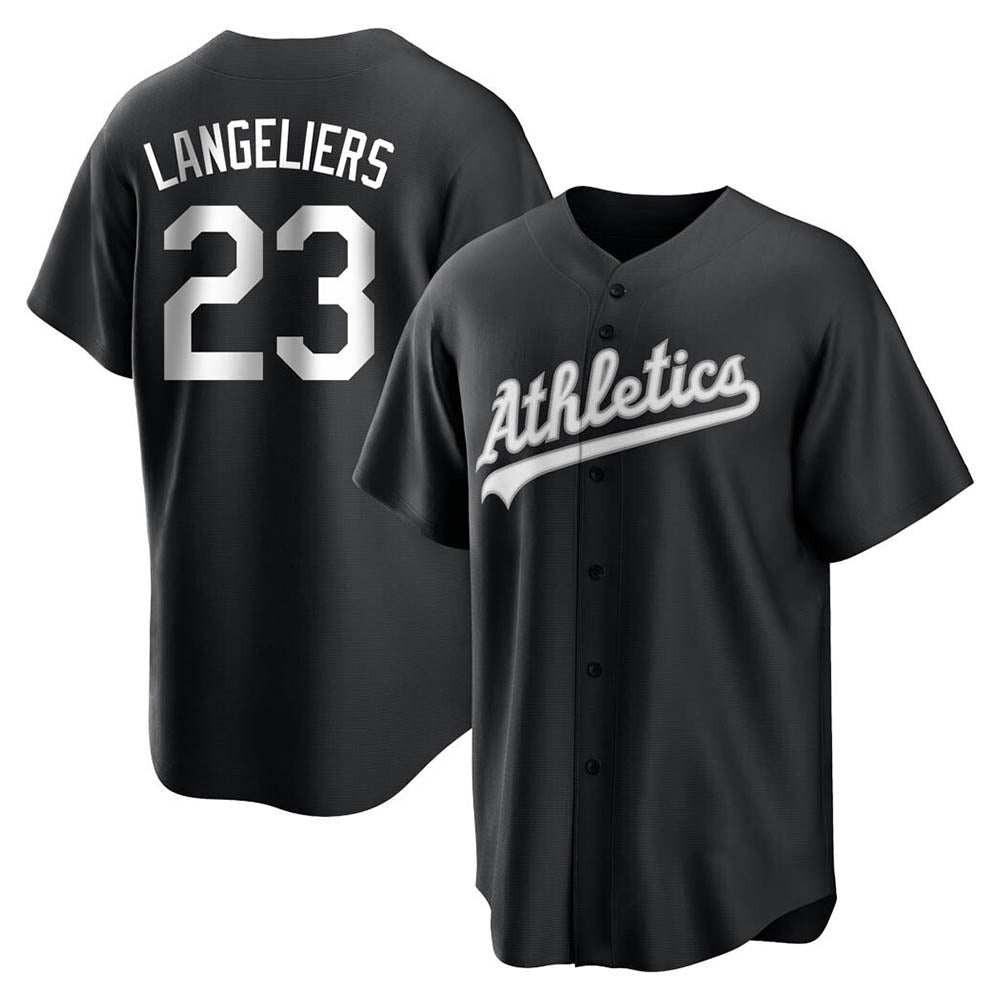 Leonaf Athletics #23 Shea Langeliers Player Black&White Replica Stitched Jerseys