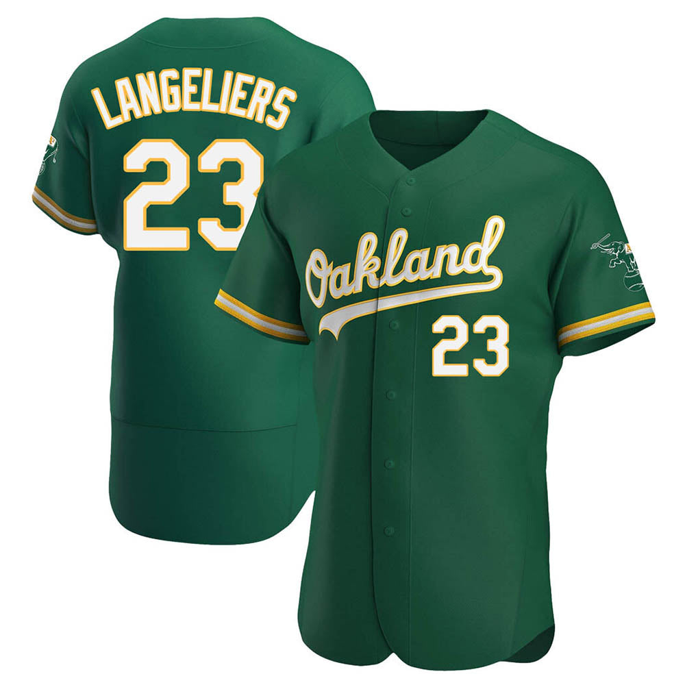 Leonaf Athletics #23 Shea Langeliers Player Green Authentic Kelly Alternate Stitched Jerseys