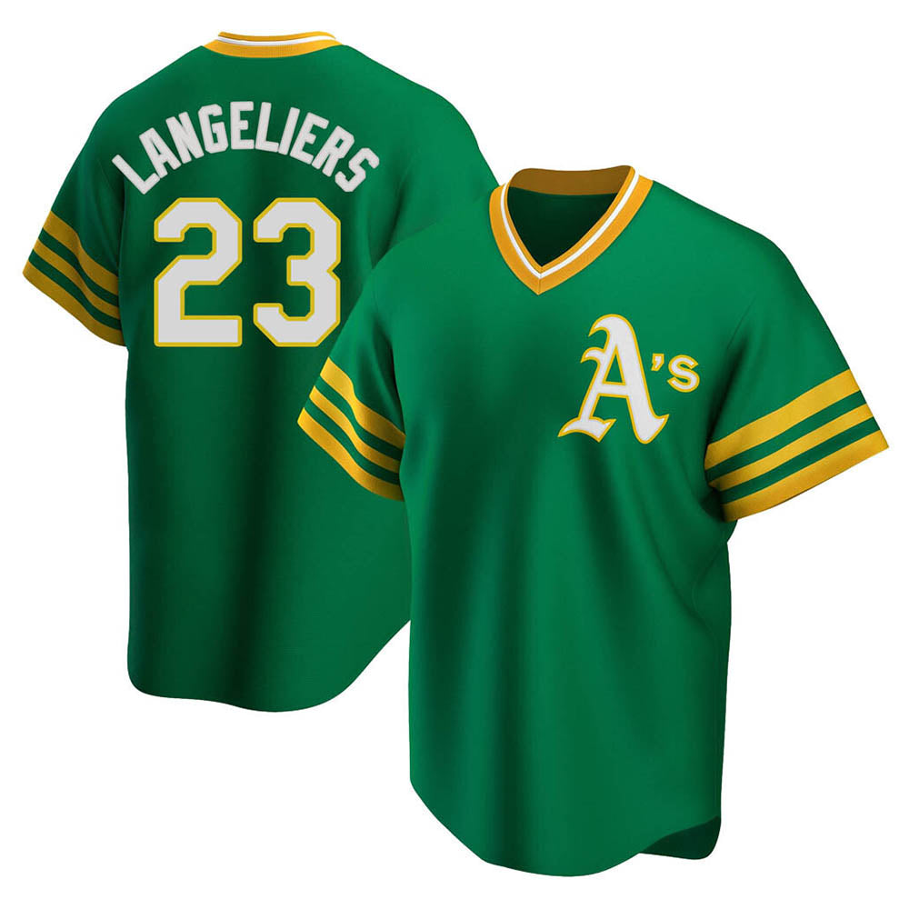 Leonaf Athletics #23 Shea Langeliers Player Green Replica Cooperstown Collection T shirt Stitched Jerseys