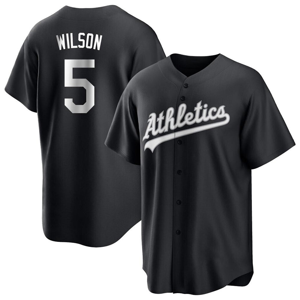 Leonaf Athletics #5 Jacob Wilson Black&White Replica Alternate Stitched Jersey