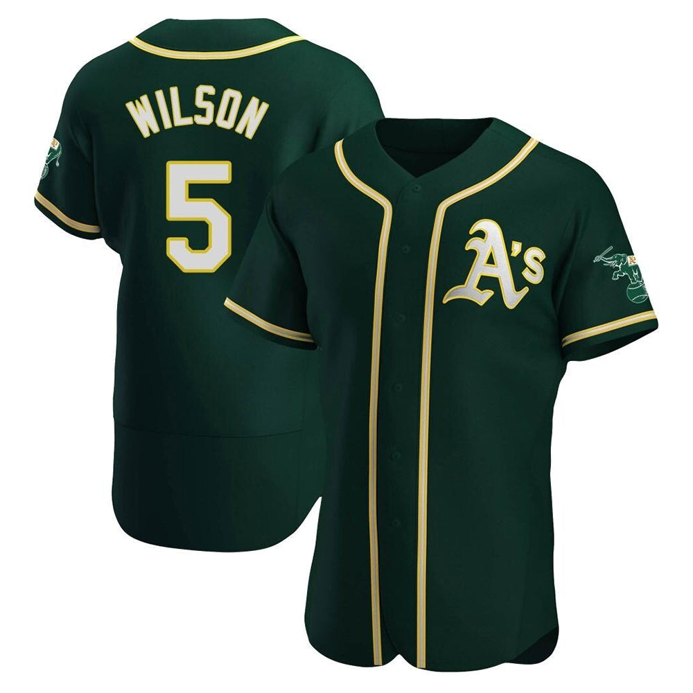Leonaf Athletics #5 Jacob Wilson Green Authentic Alternate Stitched Jersey