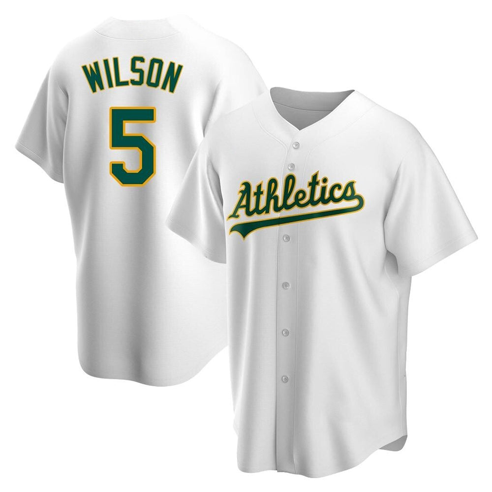 Leonaf Athletics #5 Jacob Wilson White Replica Home Stitched Jersey