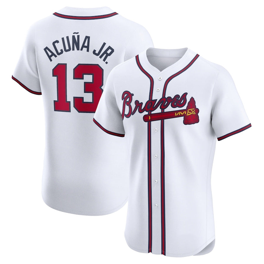 Leonaf A.Braves #13 Ronald Acuna Jr. Home Elite Jersey - White Personalized Jerseys