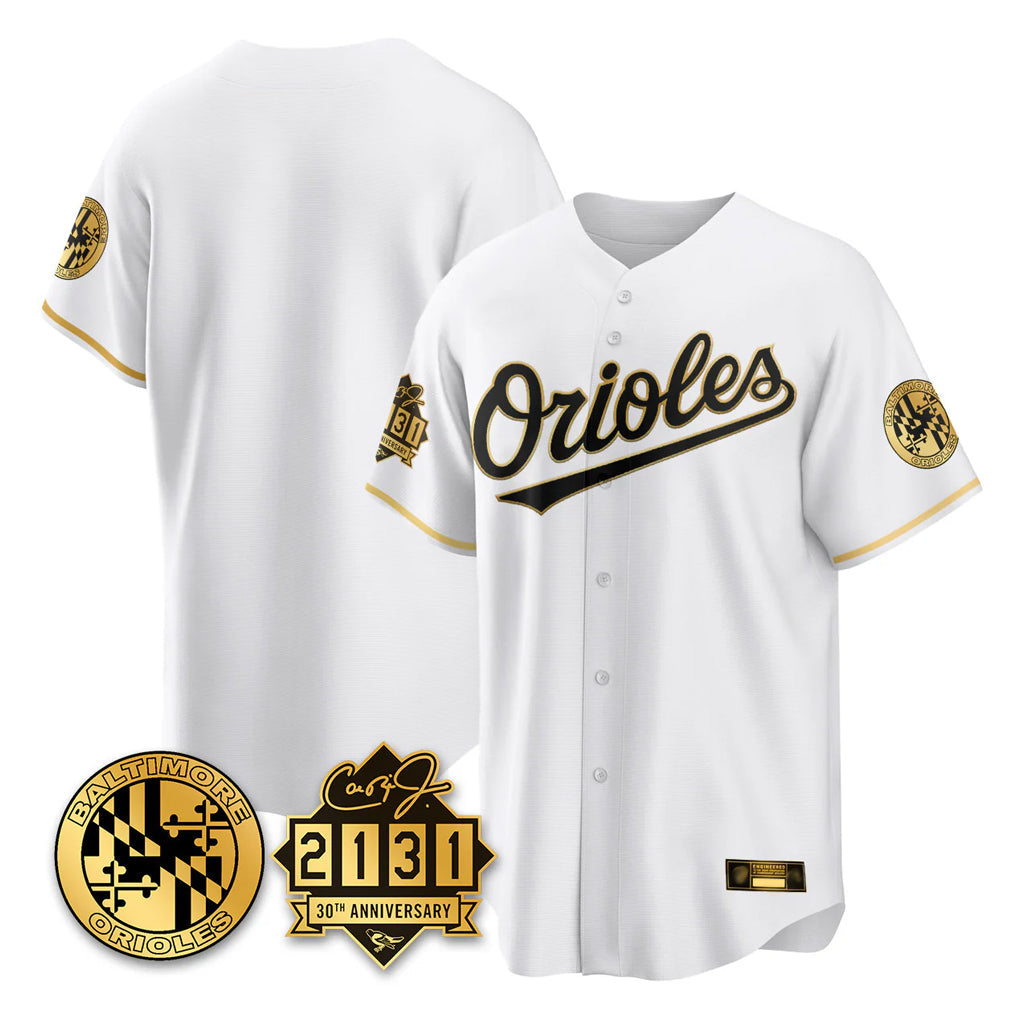 Leonaf B.Orioles White Gold 30th Anniversary of 2131 Home Game Blank Player Stitched Jerseys