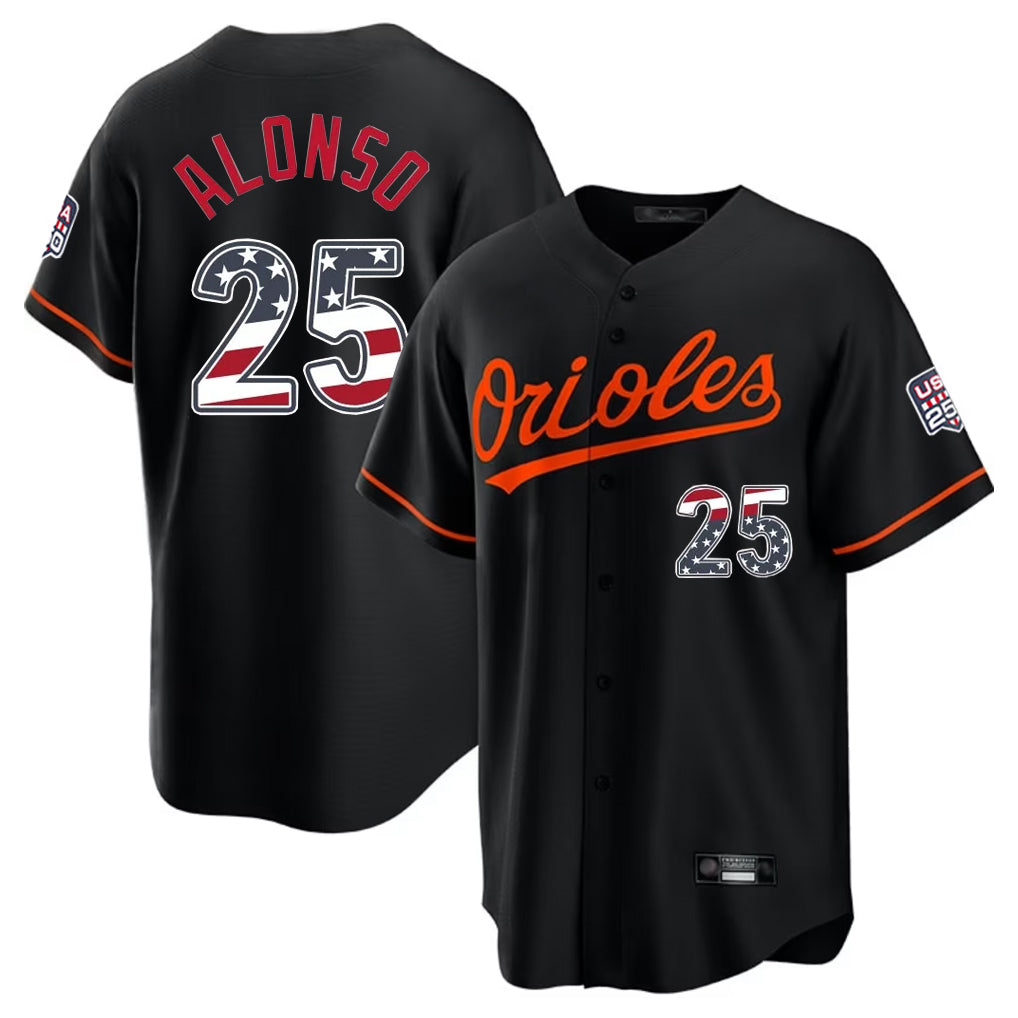 Leonaf B.Orioles #25 Pete Alonso Player Black USA 250 Fourth of July Home Game Stitched Jerseys