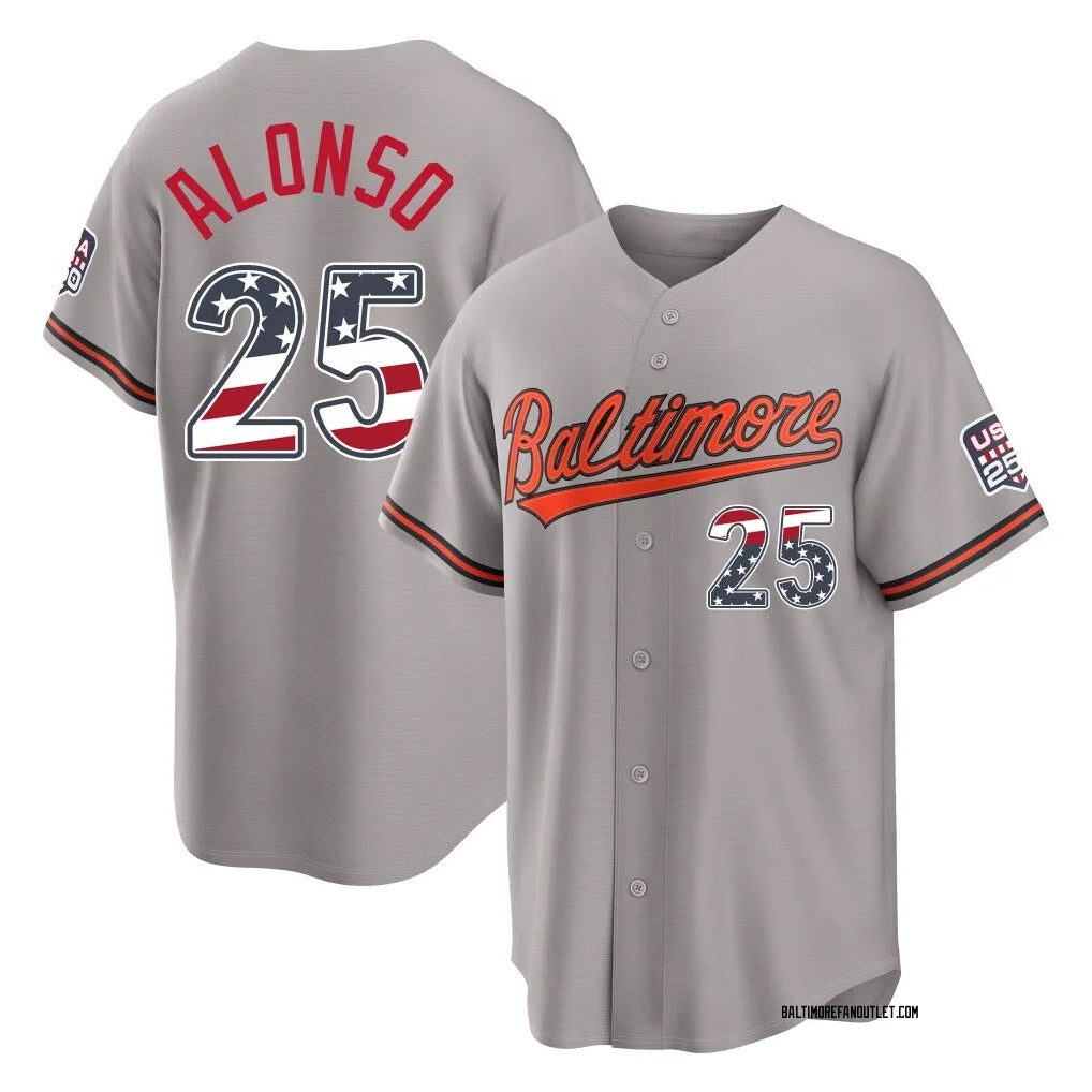 Leonaf B.Orioles #25 Pete Alonso Player Gray USA 250 Fourth of July Home Game Stitched Jerseys