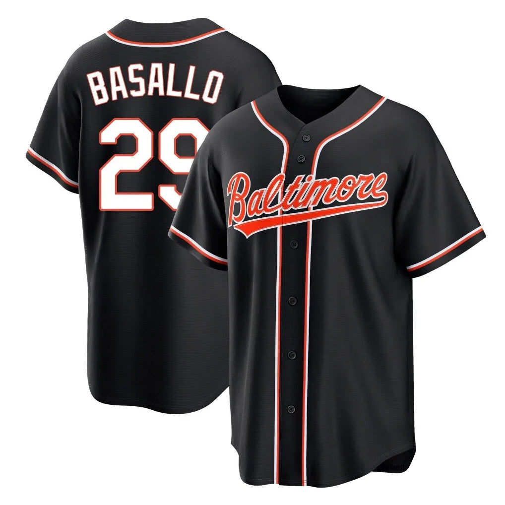 Leonaf B.Orioles #29 Samuel Basallo Player Black Out Home Game Stitched Jerseys