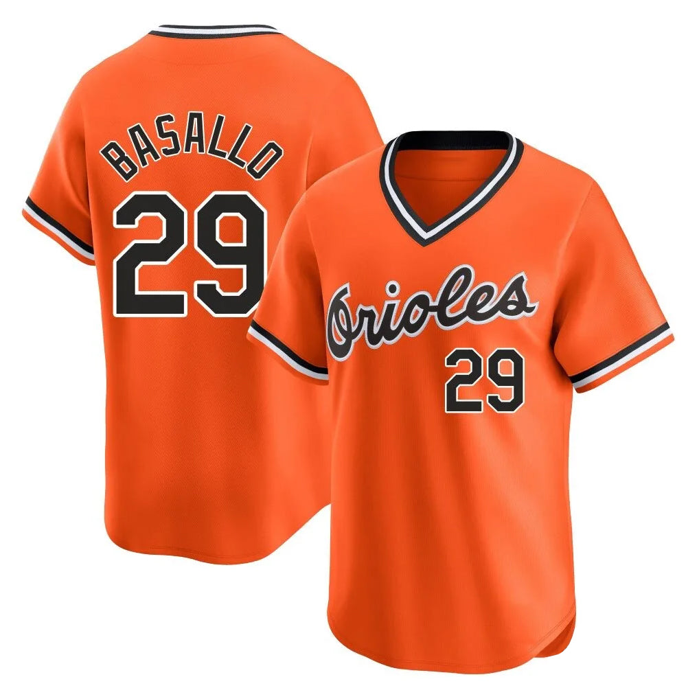 Leonaf B.Orioles #29 Samuel Basallo Player Orange T-shirt Limited Home Game Stitched Jerseys
