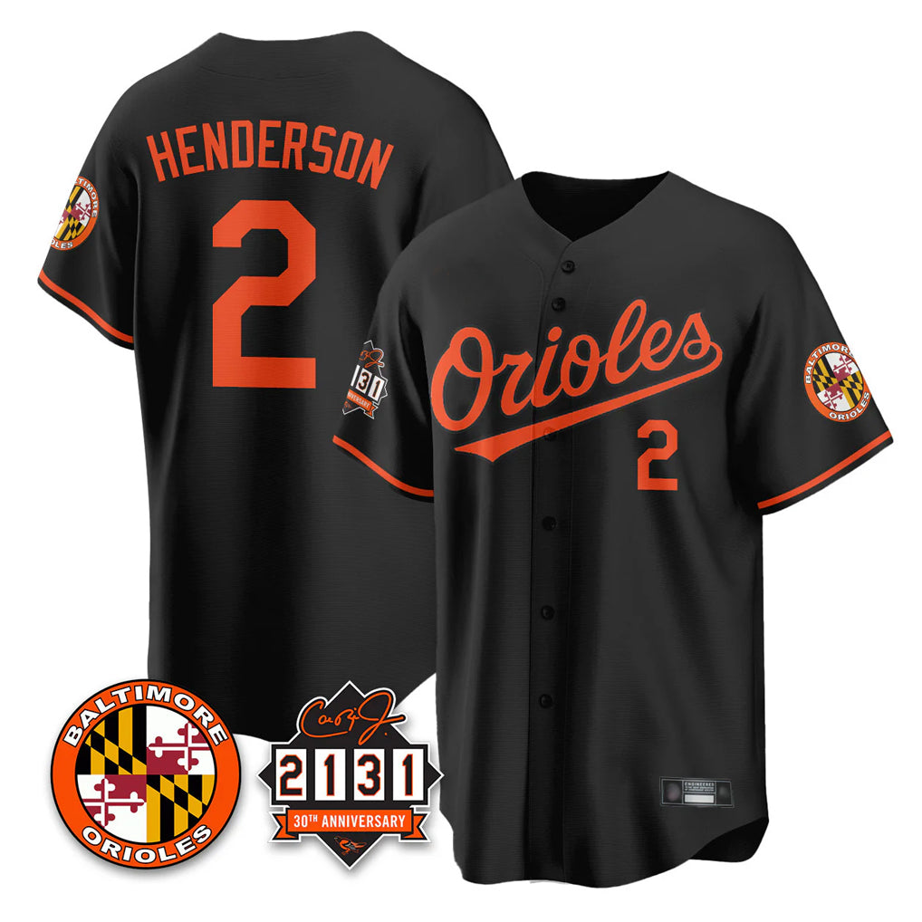 Leonaf B.Orioles #2 Gunnar Henderson Player Black 30th Anniversary of 2131 Home Game Stitched Jerseys