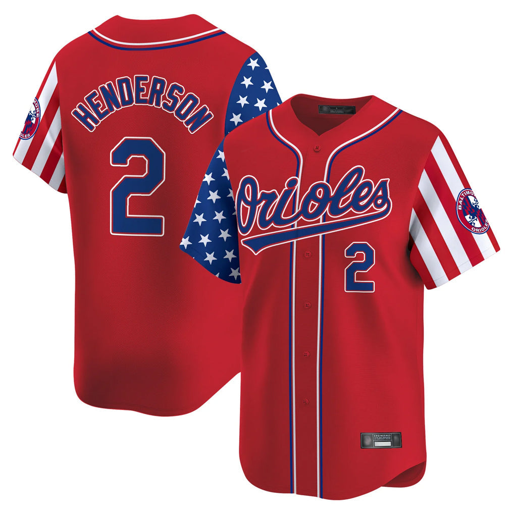Leonaf B.Orioles #2 Gunnar Henderson Player Red Independence Day Vapor Premier Limited Home Game Stitched Jerseys