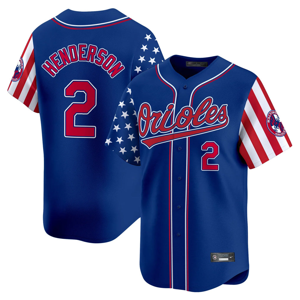 Leonaf B.Orioles #2 Gunnar Henderson Player Royal Independence Day Vapor Premier Limited Home Game Stitched Jerseys